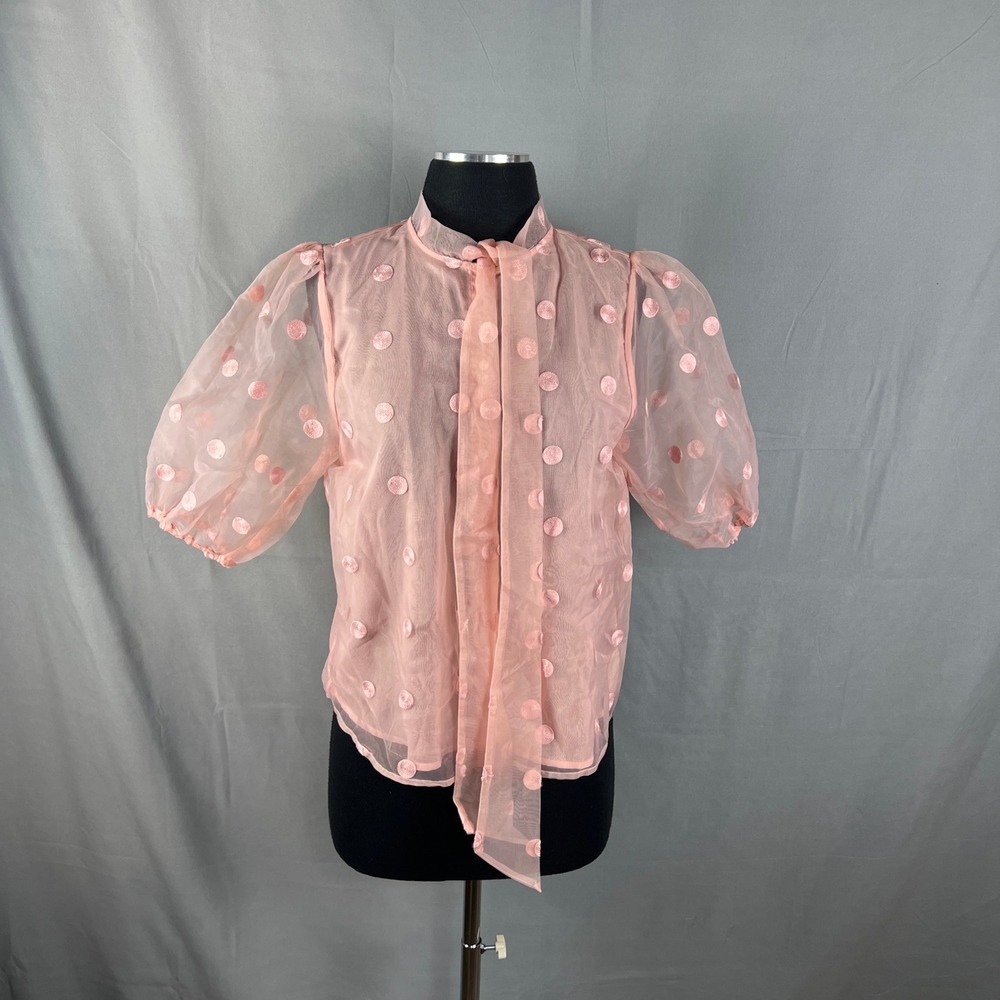 Marc New York Andrew Marc Cropped Top Womens XS Pink Polka Dot Bow